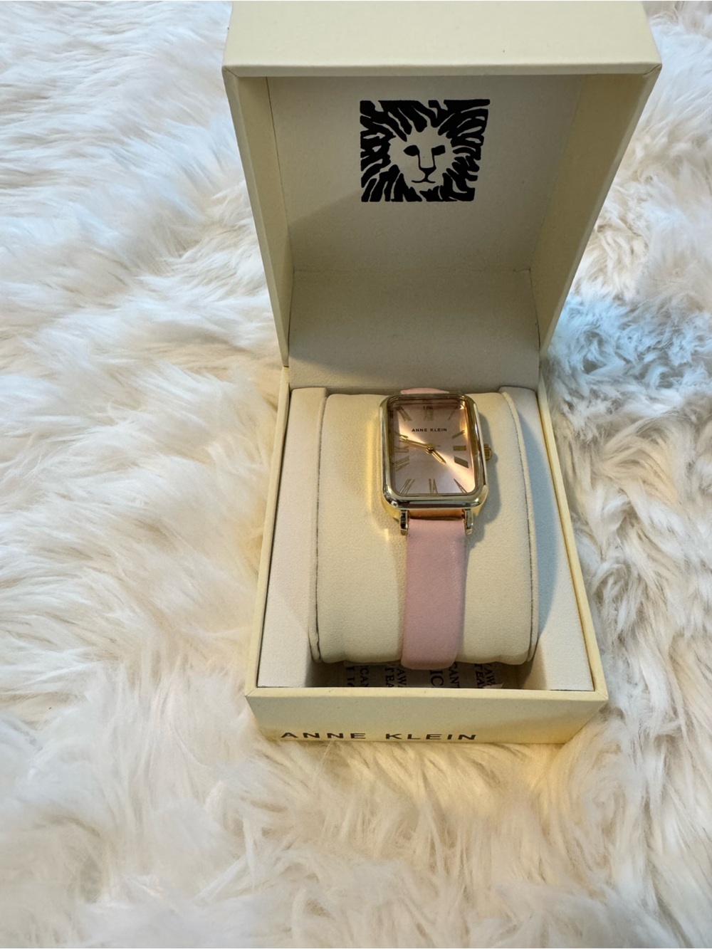 Anne Klein Gold-Tone Square Watch with Light Pink Leather Strap